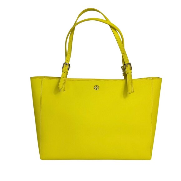 Tory Burch Saffiano Leather York Dual Buckle Dual Strap Tote in Sunshine - New - Picture 1 of 12